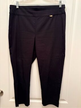 INC International Concepts Black Ponte Skinny Pants with Gold Accent